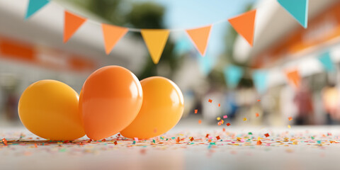 Three colorful balloons laying on the surface decorated for the event