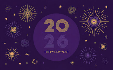 2026 Happy New Year with fireworks design