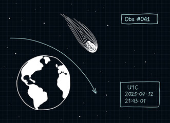 Ballpen Scribble Comet 3I ATLAS Deep Space Visitor Cosmic Object Illustration. Hand Drawn Vintage Scientific Astronomy Art For Social Media Post