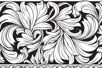 Fototapeta premium Ornate floral scrollwork border pattern silhouette