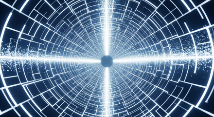 Obraz premium Abstract Digital Tunnel with Holographic Lines Representing AI Data Transfer