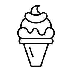 Simple line art ice cream cone isolated on white background

