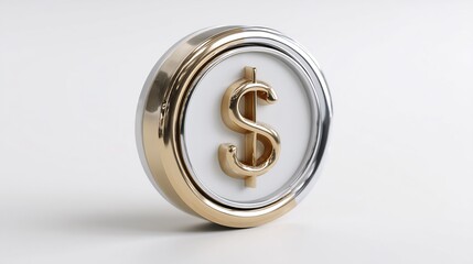 Shiny Gold Coin Featuring Dollar Symbol Isolated on a White Background, Illustrating Finance.