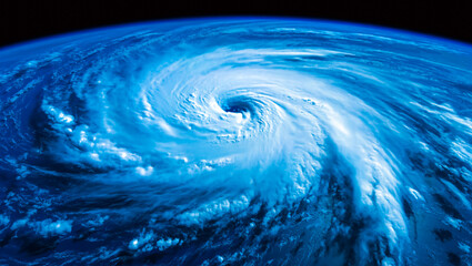 abstract water background - Massive Cyclone Viewed from Space with Defined Eye and Swirling Cloud Bands – Atmospheric Satellite Image Symbolizing Weather Power, Climate Science, and Global Impact