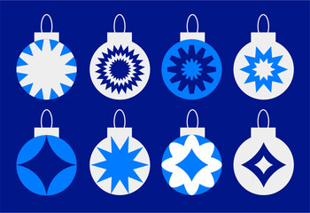 Blue and White Geometric Christmas Ornaments Collection