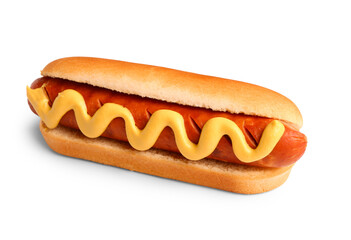 Tasty hot dog on white background
