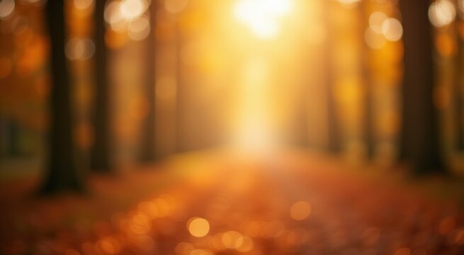 A close up of a blurry image of a path in a forest autumn