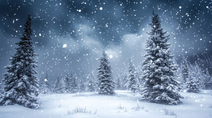 Naklejka premium tree, white, beauty, blue, holiday, ice, nature, scene, sky, snowy,evening, cheer, glow, peaceful, relaxed, shining, spirit, starry, cosy, inviting, seating, setting, snowflake, tone, yard, atmosphere