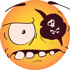 Crazy Pirate Emoticon with Eyepatch and Goofy Expression Transparent Background