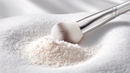 Soft Makeup Brush with Powder on Silky White Material for Beauty and Personal Care Applications