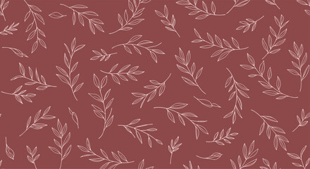 Obraz premium A rustic terracotta background with a repeating pattern of delicate white botanical sprigs creating an organic textured effect.