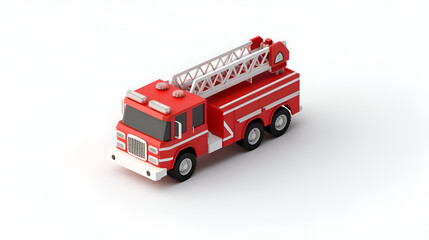 Red toy fire truck with ladder a simple 3D rendering for childrens illustrations isolated on white background