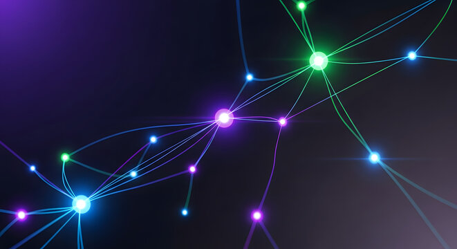 Abstract background of a glowing digital network, symbolizing global connection, big data, and information technology
