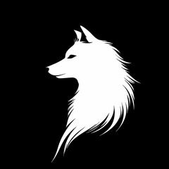 Obraz premium Majestic white wolf head silhouette, minimalist animal design on black background, profile view, wild nature symbol