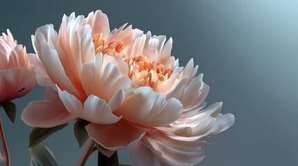 Soft Pink Petals Unfurling: A Close-Up of Blooming Flowers on Grey Backdrop, Ideal for Spring or Summer Design Projects