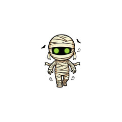 Mummy with glowing green eyes walking forward icon flat vector design.