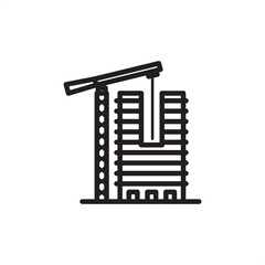 Skyscraper construction icon symbolizing vertical building and urban development, representing modern civil engineering, specialized high-rise projects, and metropolitan infrastructure.