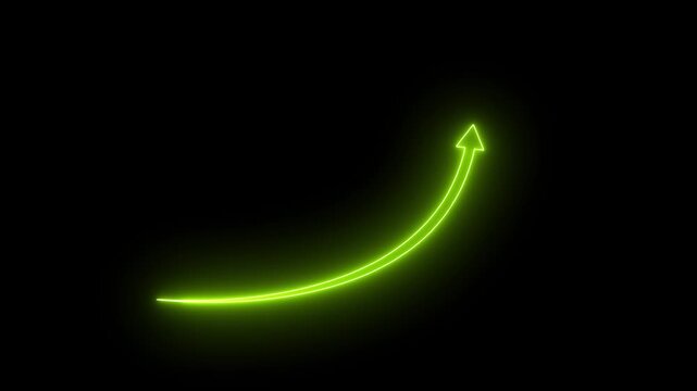 Glowing Green Neon Curved Arrow Against Black Background green arrow neon arrow