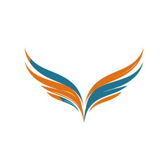 Obraz premium Abstract artistic wings logo design in vibrant blue and orange, symbolizing flight, freedom, speed, elegance, and success.