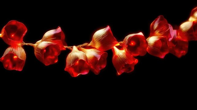 Digital art piece that appears to be a string of red flowers. the flowers are arranged in a way that they are overlapping each other, creating a continuous line.