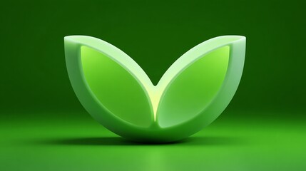 Stylized Abstract Green Leaf-Like Shape Against a Gradient Background.