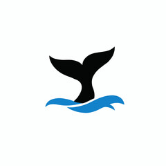 Obraz premium Stylized whale tail emerging from blue ocean waves, a minimalist graphic representation of marine life and aquatic adventure.