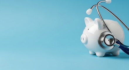 Conceptual image symbolizing health insurance healthcare costs and financial wellness against a blue background