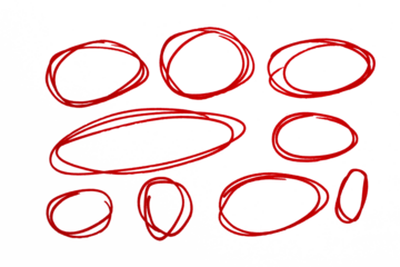 Circle red hand drawn doodle oval shape set. sketch mark, highlight round frame border design element.