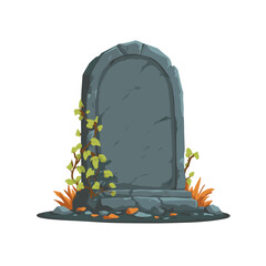 Vector illustration of a rustic tombstone tomb stone in a cemetery graveyard isolated on a white background