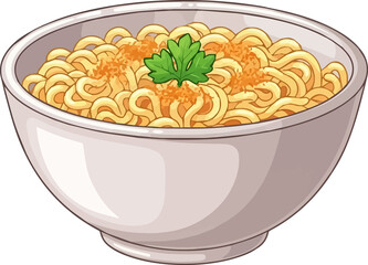 Illustration of Noodles with Parsley in Bowl