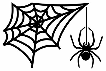 spider web hanging spider silhouette vecto