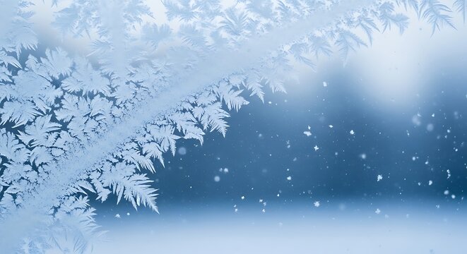Delicate frost patterns on a windowpane with a snowy winter background for a beautiful seasonal design - Powered by Adobe