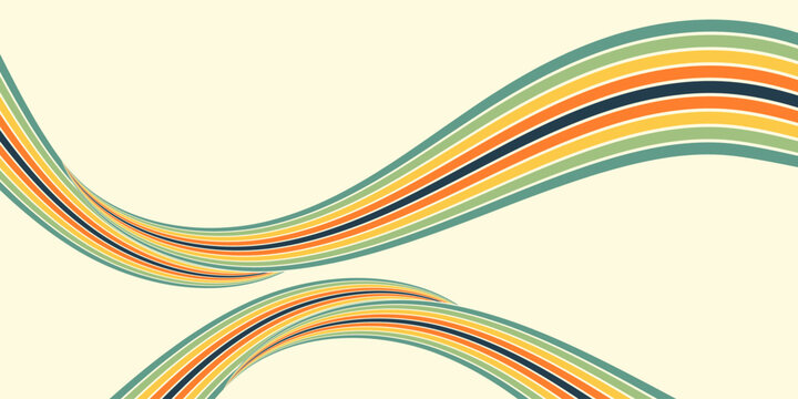 Retrofuturism poster design in trendy retro line style. Modern art poster retro vintage style 70s stripes background template lines shapes vector design.