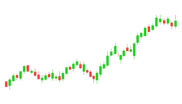 Green and red candlestick chart showing an uptrend isolated on transparent background