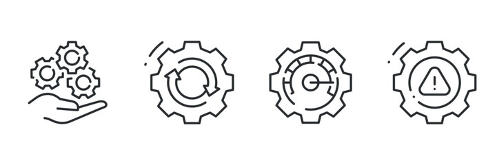 Gear icons representing hand support, process update, performance gauge, and alert system