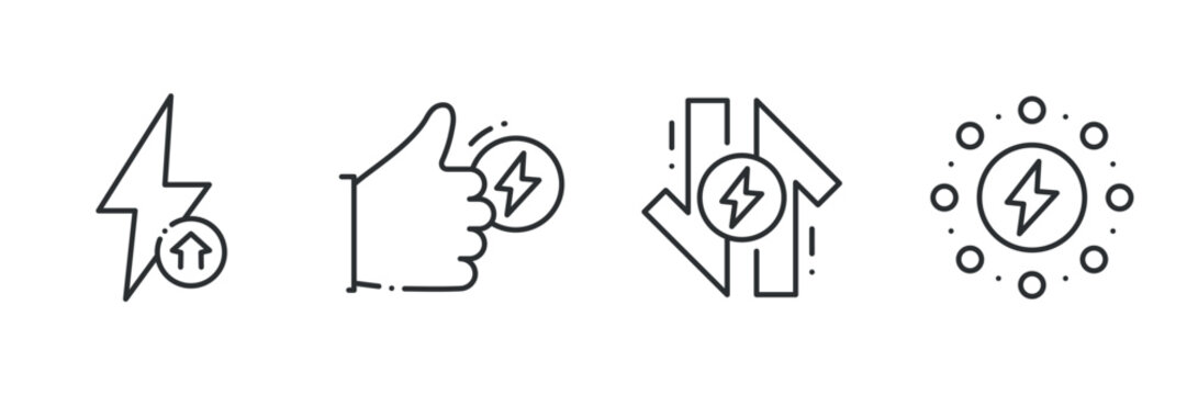 Energy efficiency icons: lightning bolt, thumbs up, arrows, and circles