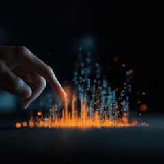 Businessman hand touch glowing graph arrow point virtual symbolize success business growth progress  financial improvement.