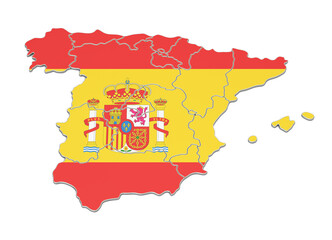 Obraz premium Spain Flag Map: A stylized map of Spain, prominently displaying the vibrant national flag colors and distinctive emblem. A symbol of national identity and cultural pride.
