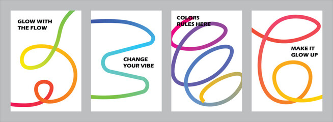 Abstract Backgrounds with Color Lines. Pattern Design with Gradient Graphic Shapes. 3D Vector Dynamic Waves. Modern Posters with Rainbow Ribbons.