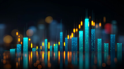 Skyline tall building rising graph market chart design.
