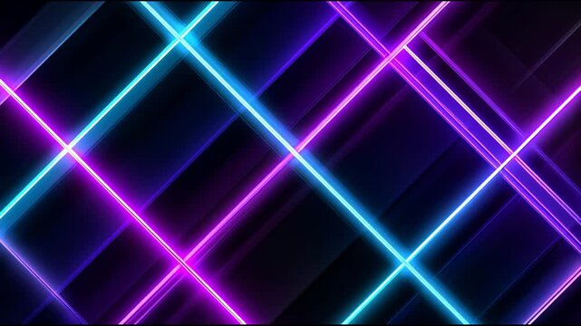 Vibrant futuristic abstract background with glowing blue and purple neon light, forming an energetic geometric grid pattern for modern technology and entertainment concepts