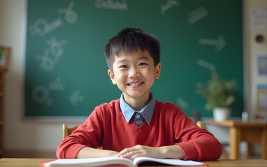 School boy student doung homework and suffer wallpaper background. High quality