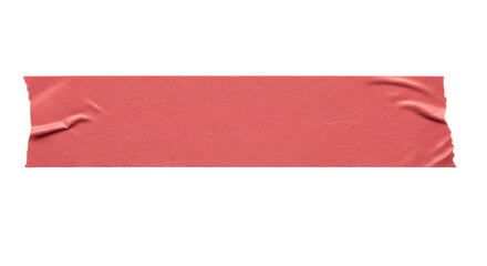 A single strip of crumpled coral pink masking tape with visible creases and texture isolated on transparent background
