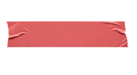 A single strip of crumpled coral pink masking tape with visible creases and texture isolated on transparent background
