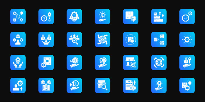 Business development plan Cohesive set of minimalist vector icons representing key ideas with visual clarity