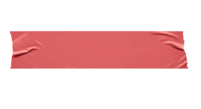 A single strip of crumpled coral pink masking tape with visible creases and texture isolated on transparent background