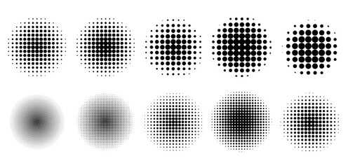 Thircle halfton effect template. Silhuette of round dots. Spray effectt, Comics, pop art vector illustration baground. 