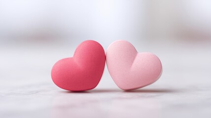 Fototapeta premium Expressive heart arrangements, Warmly arranged tactile hearts for romantic tabletop presentation, Decorative and tactile hearts artfully exhibited on flat surface to evoke affection