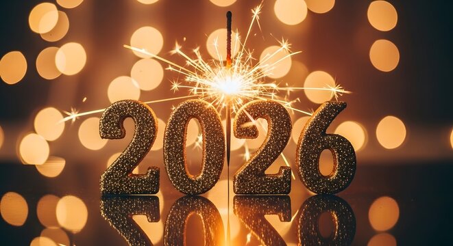 Sparkling 2026 numbers illuminated by a bright sparkler with bokeh lights - Powered by Adobe