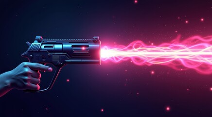 Obraz premium Someone is holding a gun with a laser beam coming out of it